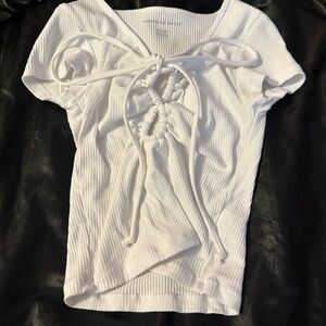 White Ribbed Tie-Front Top